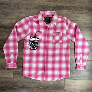 ⭐️NWT⭐️ Dixxon Flannel Company Breast Cancer Ribbon Youth Plaid Button-Up, Pink